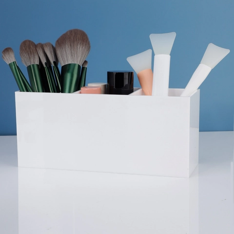 Make-Up Borstelhouder Organizer Met Drievoudig Compartiment Acryl Transparant Cosmetische Desktop Opslag Voor Lippenstiften