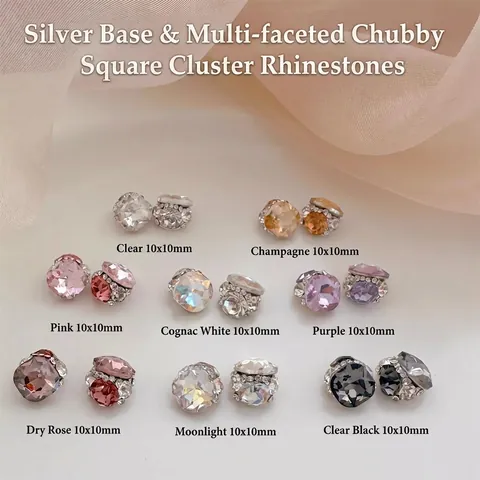 Strass Pour Ongles Multi Facettes Cristal De Verre Cushion Cut Breloques Avec Base En Alliage Bijoux De Manucure Brillants Pour Décoration DIY
