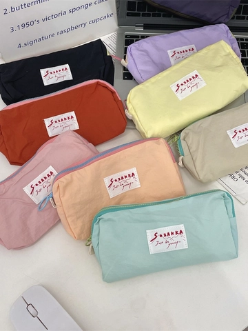 Large Capacity Pencil Case Nylon Macaron Contrast Zipper Stationery Pouch Portable Desktop Organizer For Students