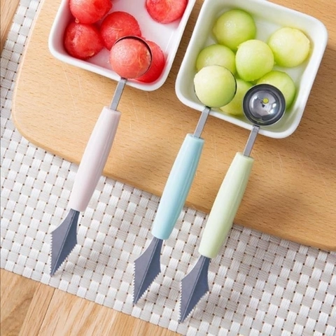 Cuillère À Melon Et Couteau À Sculpter Double Tête En Acier Inoxydable Coupe-Pastèque Pour Décoration Créative De Plateaux