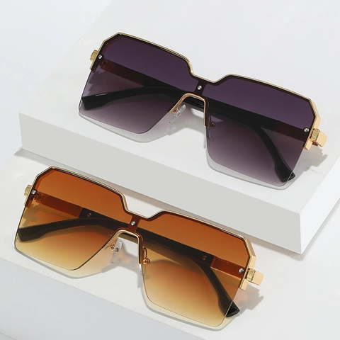 Oversized Square Sunglasses Rimless Metal Frame UV400 Protection Gradient Lenses Trendy Eyewear Women Men