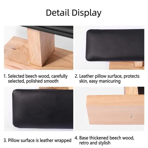 Professional Manicure Arm Rest PU Leather Hand Pillow With Beech Solid Wood Base Nail Art Salon Desk Support Cushion