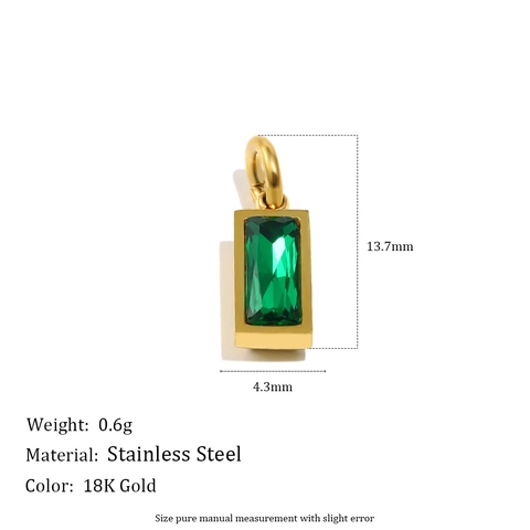 Birthstone Pendants Rectangle Stainless Steel 18K Gold Plated Zircon Crystal Charms For DIY Jewelry Making Crafts