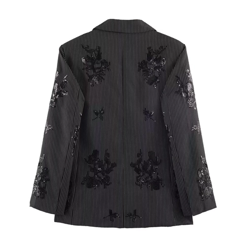 Blazer E Pantaloni Gessati Con Paillettes Da Donna Elegante Moda Streetwear Completo Da Festa Ricamo Floreale