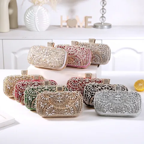 Luxuriöse Abend Clutch Tasche Mit Strass Blumenmuster Metallgriff Hartschale Party Hochzeit Handtasche Für Damen