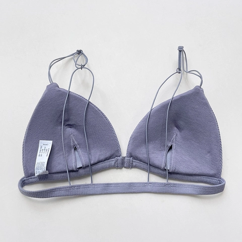 French Ribbed Cotton Modal Women Bra Wireless Triangle Cup Thin Straps Backless Front Buckle Sexy Seamless Underwear