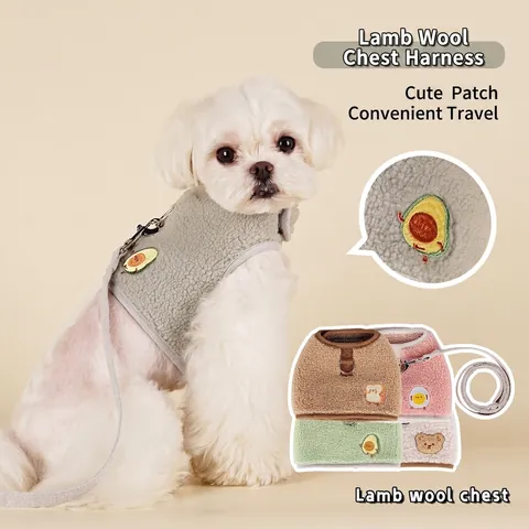 Dog Harness And Leash Lamb Wool Warm Winter Vest Style Embroidered For Small Dogs Soft Breathable