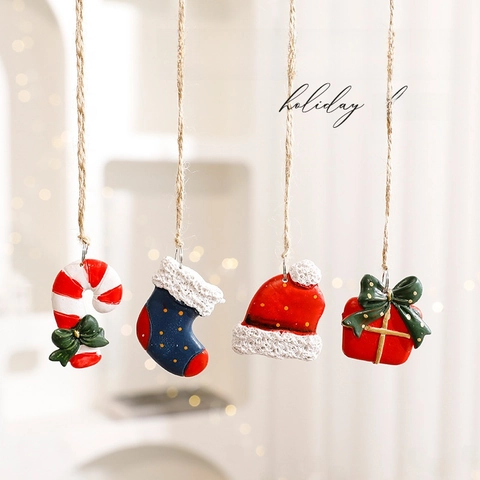 Miniature Resin Christmas Hanging Ornaments For Tree Decor Sock Glove Hat Bell Pendants Holiday Party Home Supplies