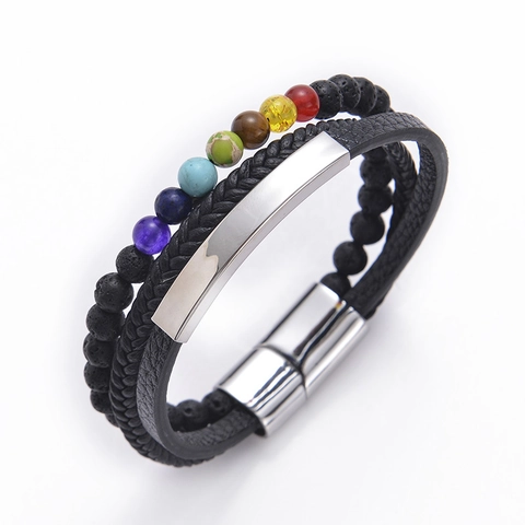 Bracciale Multistrato In Pelle E Pietra Naturale Lava Occhio Di Tigre Chiusura Magnetica In Acciaio Inossidabile Gioielli Da Uomo