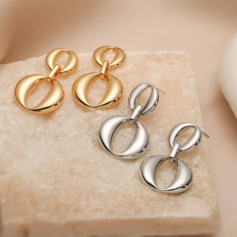 Pendientes De Aro Geométricos Cobre Chapado En Oro De 18K Doble Bucle Ovalado Entrelazado Joyería Minimalista Estilo INS