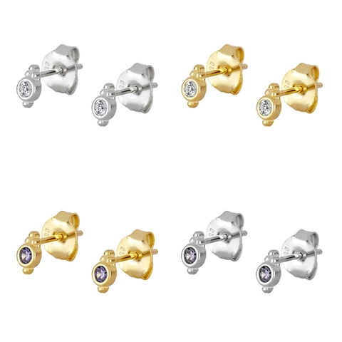Geometric Round Cubic Zirconia Stud Earrings With 925 Sterling Silver Earring Post Gold Plated Copper Jewelry Women
