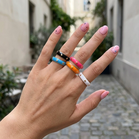 Enamel Stern Offener Ring Kupfer 18K Vergoldet Verstellbar Buntes Sternenband Mode Schmuck Für Frauen Schickes Geschenk