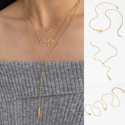 Edelstahl Layering Halskette Herz Straßanhänger Buchstaben Detail Y-Form Lange Kette Eleganter Modeschmuck Für Damen