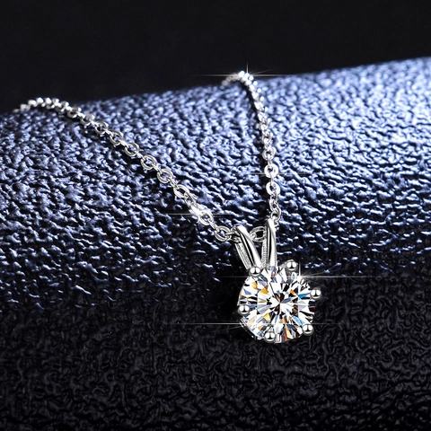 Collana con Ciondolo in Argento Sterling 925 Moissanite Zirconia per Donna Classica Moissanite a Sei Griffe Taglio Rotondo Catena a Serpente Gioielli Regalo
