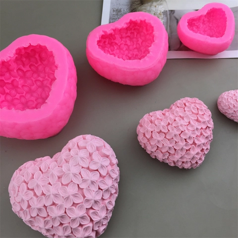 Heart Shaped 3D Flower Silicone Mold For Cake Mousse Fondant Candle DIY Handcraft Relief Baking Accessory