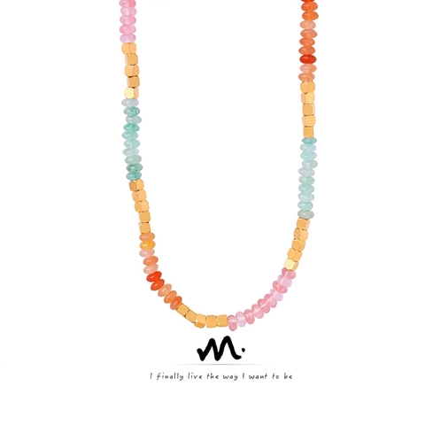 Colorful Amazonite Crystal Stone Beaded Necklace With Titanium Steel Handmade Abacus Beads Fashion Jewelry For Women