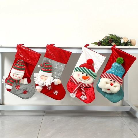 Calza Di Natale Sacchetto Regalo Appeso 3D Babbo Natale Pupazzo Di Neve Velluto Paillettes Decorazione Camino