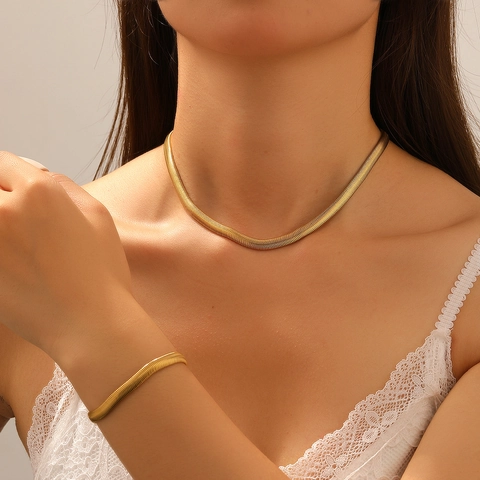 Collana E Bracciale A Catena Di Serpente Piatta Minimalista In Acciaio Inossidabile Gioielli Hip Hop Per Donna