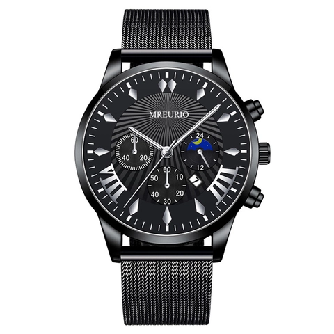Orologio Al Quarzo Da Uomo Multifunzione Cronografo Calendario Business Casual Lusso Cinturino In Maglia Di Acciaio Inossidabile