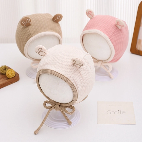 Infant Haube Gerippte Baumwolle Ohrenschutz Hut Mit Hasenohren Weich Warm Winddicht Bindeband Prinzessin Stil Neugeborene