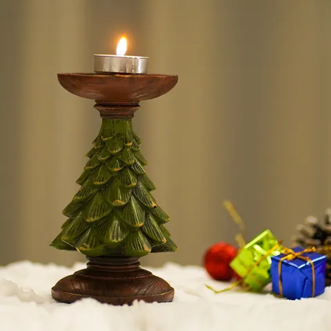Christmas Tree Resin Candle Holder Ornament European Style Holiday Tabletop Decoration For Living Room Desktop Aesthetic