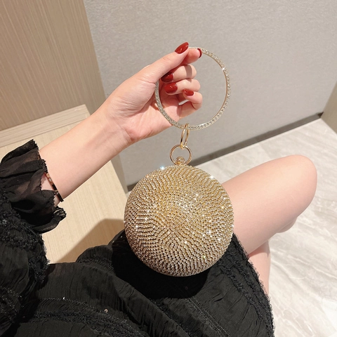Bolso De Noche Esférico Bolso De Mano De Bola Con Diamantes De Imitación Y Asa De Anillo De Metal Para Fiesta