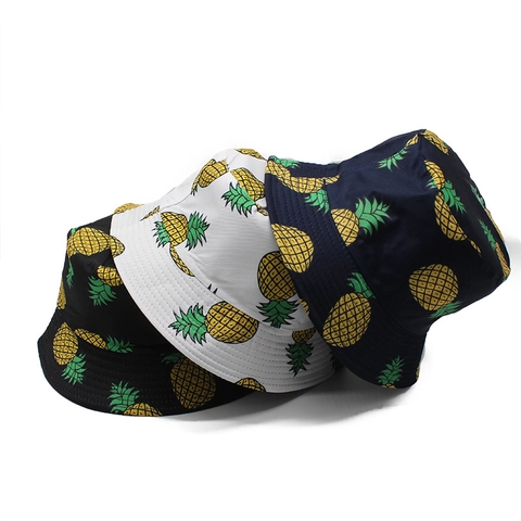 Chapeau Bob Coton Polyester Imprimé Ananas Protection Solaire Été Extérieur Respirant Pour Femmes Hommes