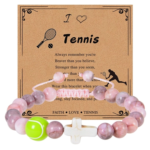Braccialetto Di Perle Sportive Pietra Zebra Rosa Perle Palla Croce Fascino Corda Intrecciata Regolabile Regalo Motivazionale Per Atleti