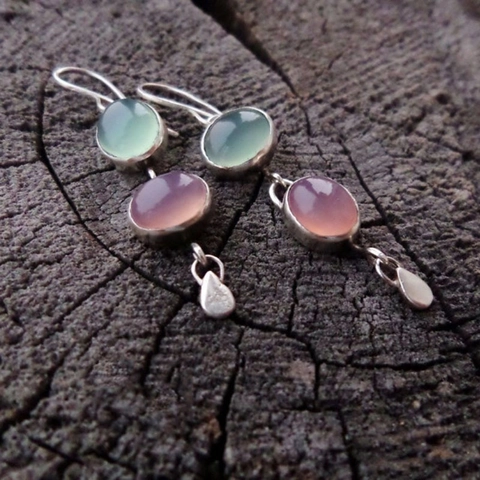 Retro Dangle Earrings With Oval Cat Eye Stone And Metal Teardrop Pendant Asymmetric Boho Minimalist Jewelry For Women