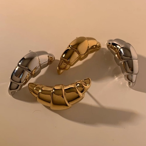 Croissant Chunky Hoop Ohrringe Edelstahl Französisch Retro Spiral Textur Metall Ohrschmuck Für Frauen Trendy Minimalistisch