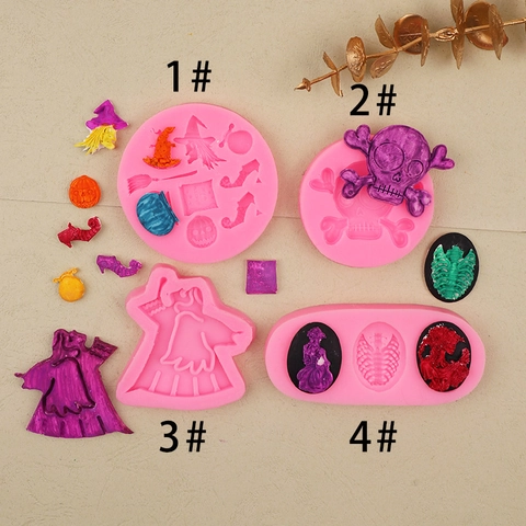 Halloween Silicone Mold Skull Witch Ghost DIY Baking Tools For Fondant Cake Decoration Chocolate Clay Resin Crafting Spooky