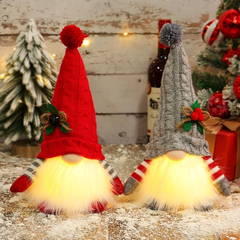 Weihnachtsgnome Deko LED Leuchtend Gesichtlose Puppe Glühender Elfe Ornament Gestrickt Pailletten Plüsch Hausdeko