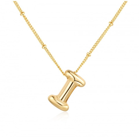 18K Gold Plated Copper 3D Balloon Initial Pendant Necklace For Women Minimalist Alphabet Letter Charm Satellite Chain Jewelry