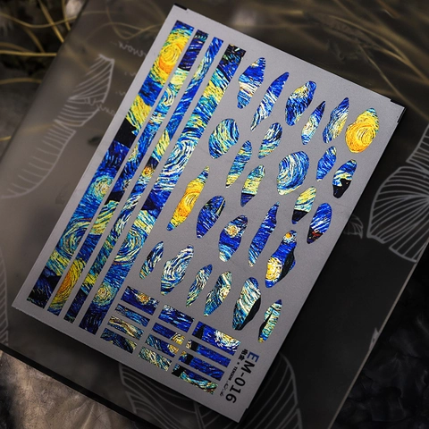 Nail Art Stickers Van Gogh Starry Night Style Electroplated Gold Texture Adhesive Artistic Decals For DIY Decoration