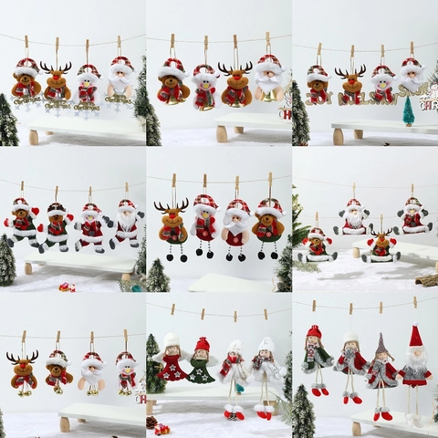 Christmas Ornaments Tree Pendants Plush Cloth Wood Metal Bell Santa Snowman Reindeer Bear Angel Hanging Festive Home Decor