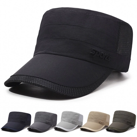 Casquette Cadet En Maille Pour Hommes Séchage Rapide Chapeau Militaire Plat Respirant Protection Solaire Sport De Plein Air Réglable Léger