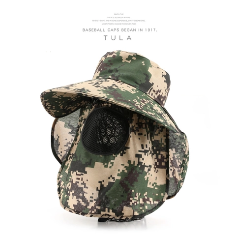 Camouflage Bucket Hat With Face Mask Neck Flap Quick Dry Wide Brim Sun Protection Fishing Hiking Outdoor Men Women