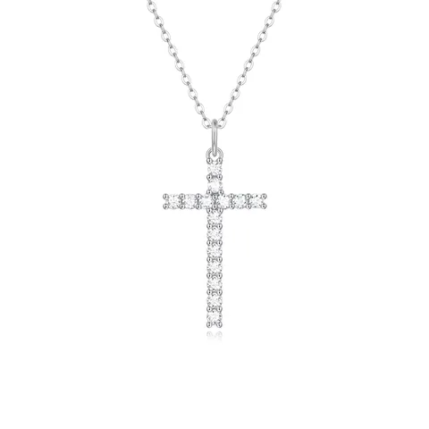 Collana Con Ciondolo a Croce in Argento Sterling 925 Moissanite Per Donna Uomo Gioielli di Fede Collana a Catena Intarsiata Religiosa Classica Regalo