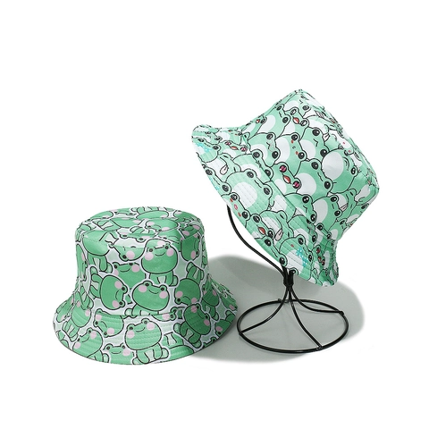Leuke Kikker Cartoon Print Emmer Hoed Polyester Zonbescherming Zomer Outdoor Opvouwbare Vissershoed Voor Dames Studenten
