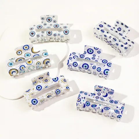 Evil Eye Hair Claw Clip Acetate Plastic Stars Moon Pattern Hair Accessory For Women Bohemian Vintage Style Shark Clip