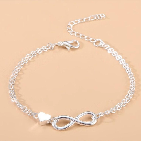 Alloy Double Layer Chain Bracelet Infinity Symbol Heart Pendant Adjustable Jewelry For Women Simple Minimalist