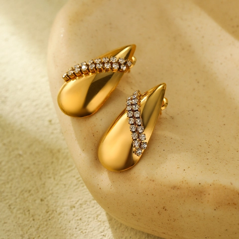 18K Vergoldete Edelstahl Tränen Strass Ohrringe Für Damen Elegante Wassertropfen Ohrstecker Mode Schmuck Geschenk
