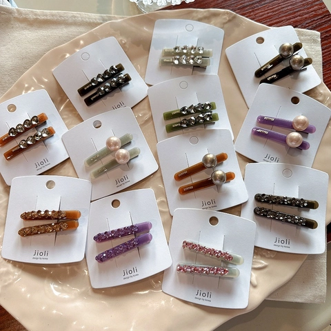 Rhinestone Heart Faux Artificial Pearl Resin Duckbill Hair Clips Elegant Korean Style Side Barrette For Women