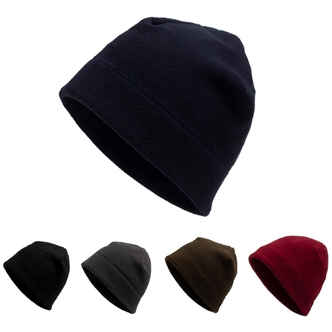 Men Polar Fleece Beanie Hat Winter Warm Windproof Skull Cap Outdoor Cycling Skiing Running Solid Color Minimalist Style