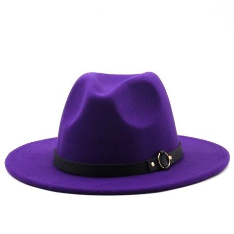 Fedora Hat Wool Felt Wide Brim Jazz Cap With Leather Belt Gold Ring Vintage British Style For Women Men