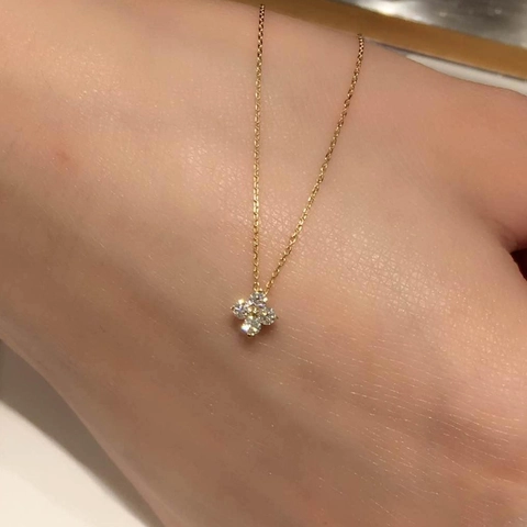 925 Sterling Silver Four Leaf Clover Pendant Necklace For Women Zirconia Inlaid Adjustable Chain Gold Dainty Flower Jewelry