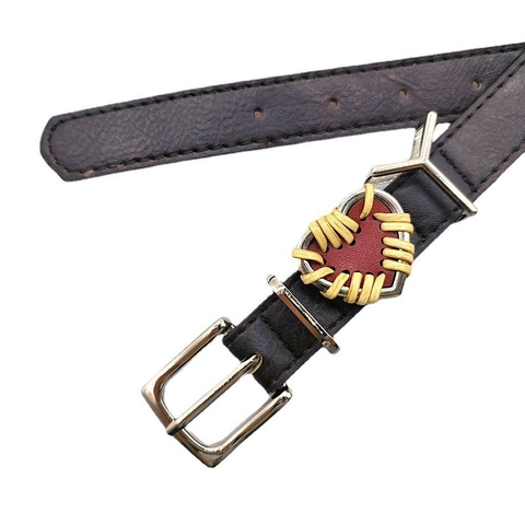 Cintura in Pelle PU Nera da Donna in Stile INS Coreano Con Decorazione a Cuore Rosso Fibbia ad Ardiglione in Lega Per Jeans