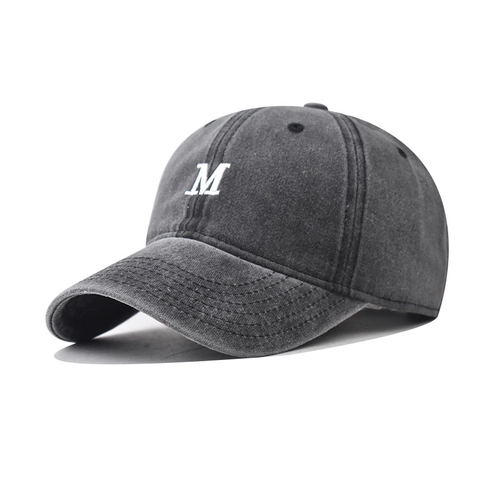 Washed Cotton Baseball Cap Vintage Distressed M Letter Embroidery Adjustable Strap Sun Hat For Men Women