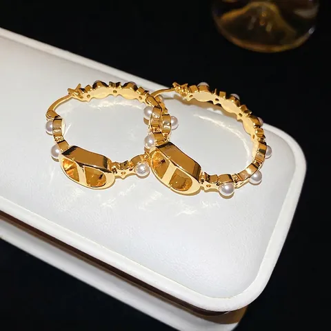 Orecchini A Cerchio Vintage Placcati Oro Con Imitazione Perla Artificial E Perno In Argento Gioielli Eleganti Da Donna