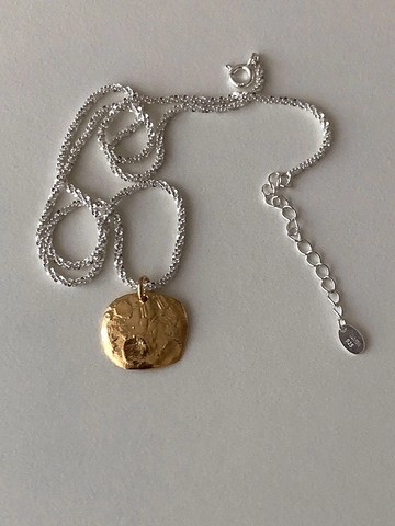 Minimalistische 925 Sterling Zilveren Ketting Onregelmatige Gehamerde Hanger Goud Zilver Tweekleurige Sleutelbeen Ketting